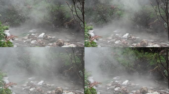 天然温泉河与露天烟雾蒸汽