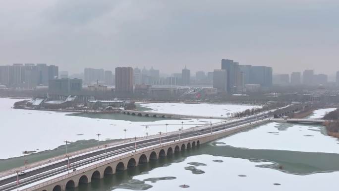 银川阅海城市雪景