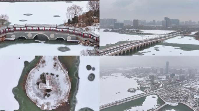 银川阅海城市雪景