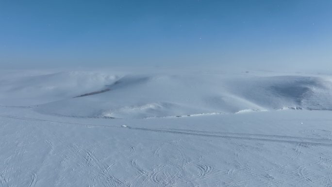 呼伦贝尔雪景航拍白雪覆盖的草原牧场