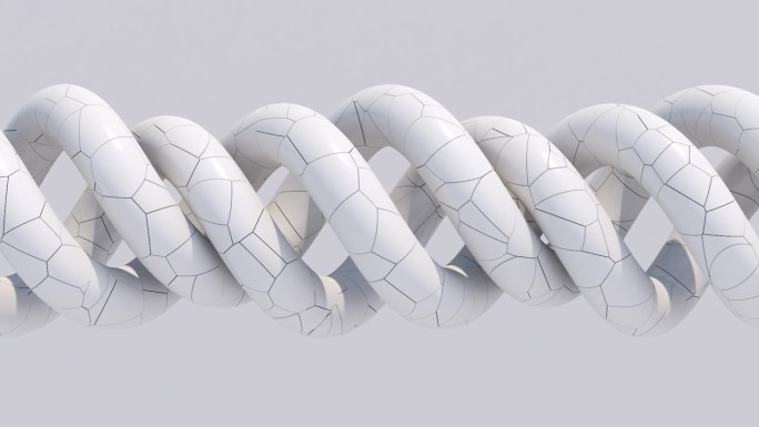 组白色螺旋，表面纹理。抽象动画，3d渲染。