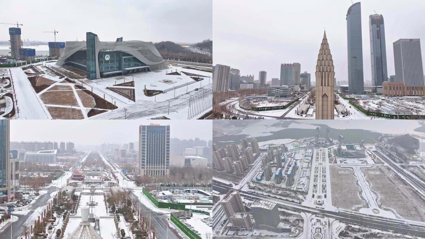 银川中阿之轴团结路冬季雪景