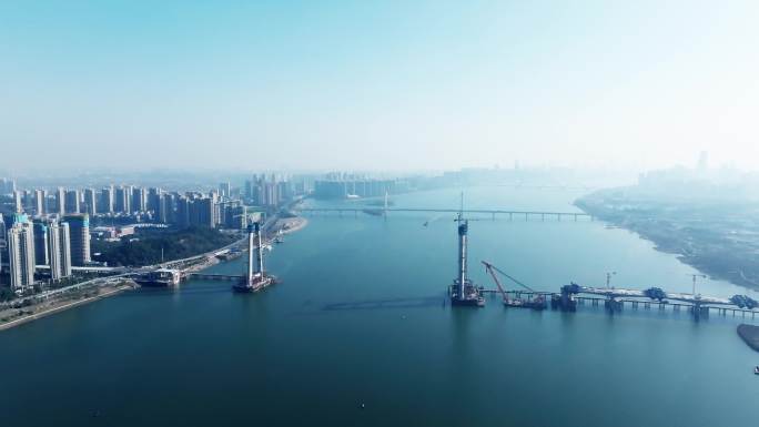 长沙湘江大桥未建成时画面20231225
