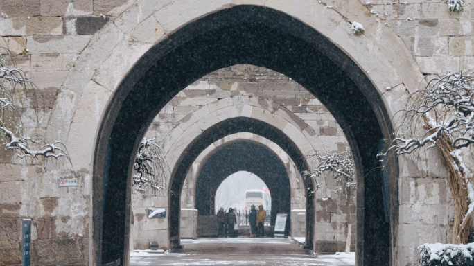 中华门城堡城墙雪景素材4K