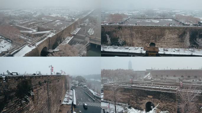 中华门城堡城墙雪景素材4K