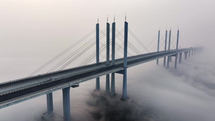 胶州湾跨海大桥云雾航拍4k