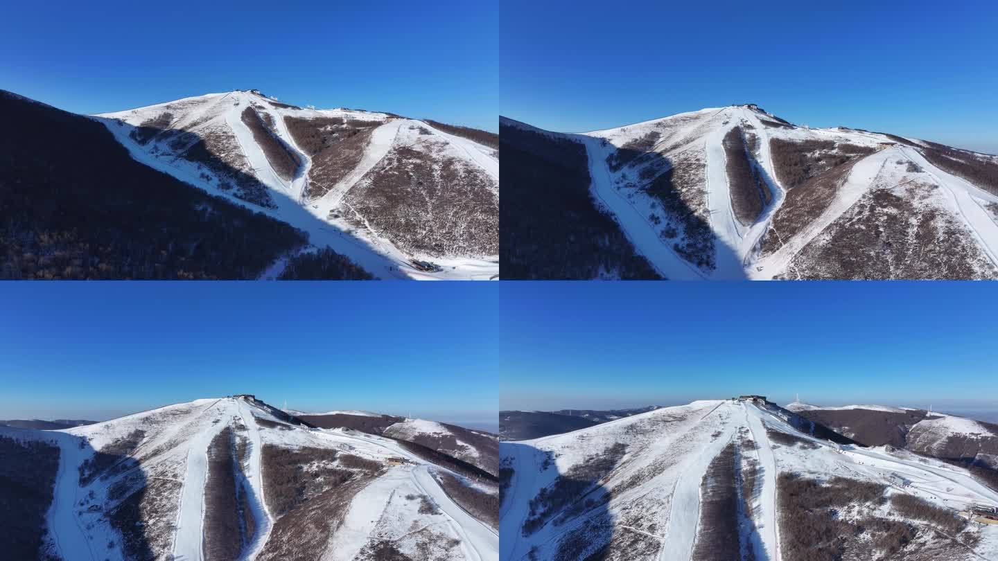 航拍北方山群雪山滑雪场