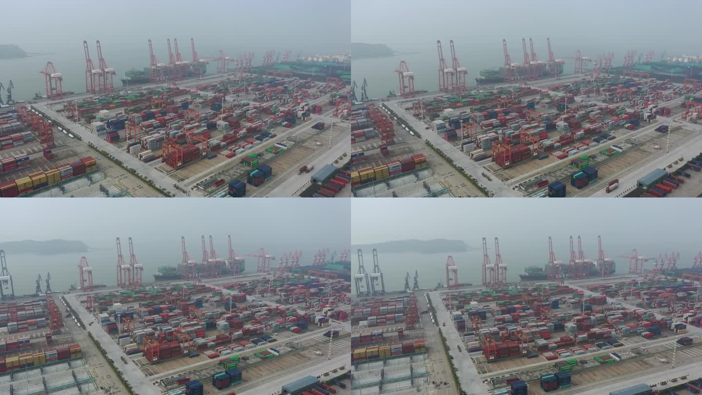 厦门自动化码头港口物流海运集装箱货轮航拍