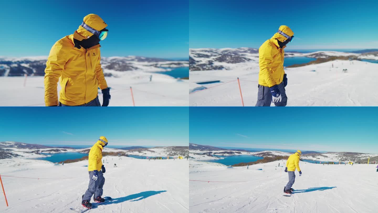 滑雪爱好者享受着阳光明媚的冬日