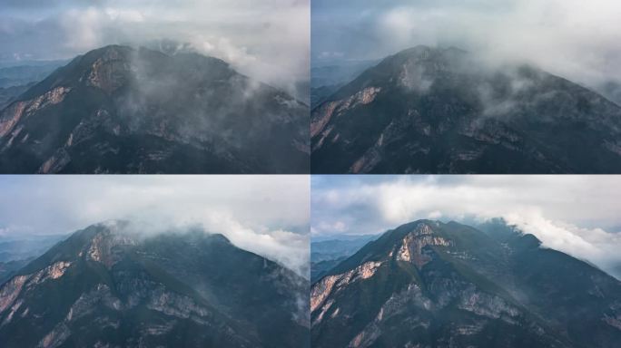 4K长江三峡之巅高大山峰耸立云雾缭绕延时
