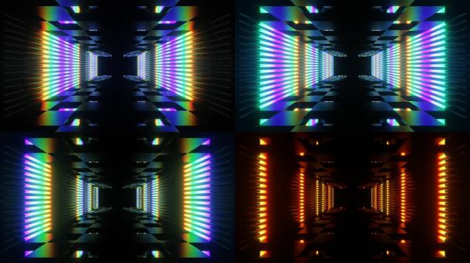彩虹霓虹灯频闪镜房间背景VJ循环在4K