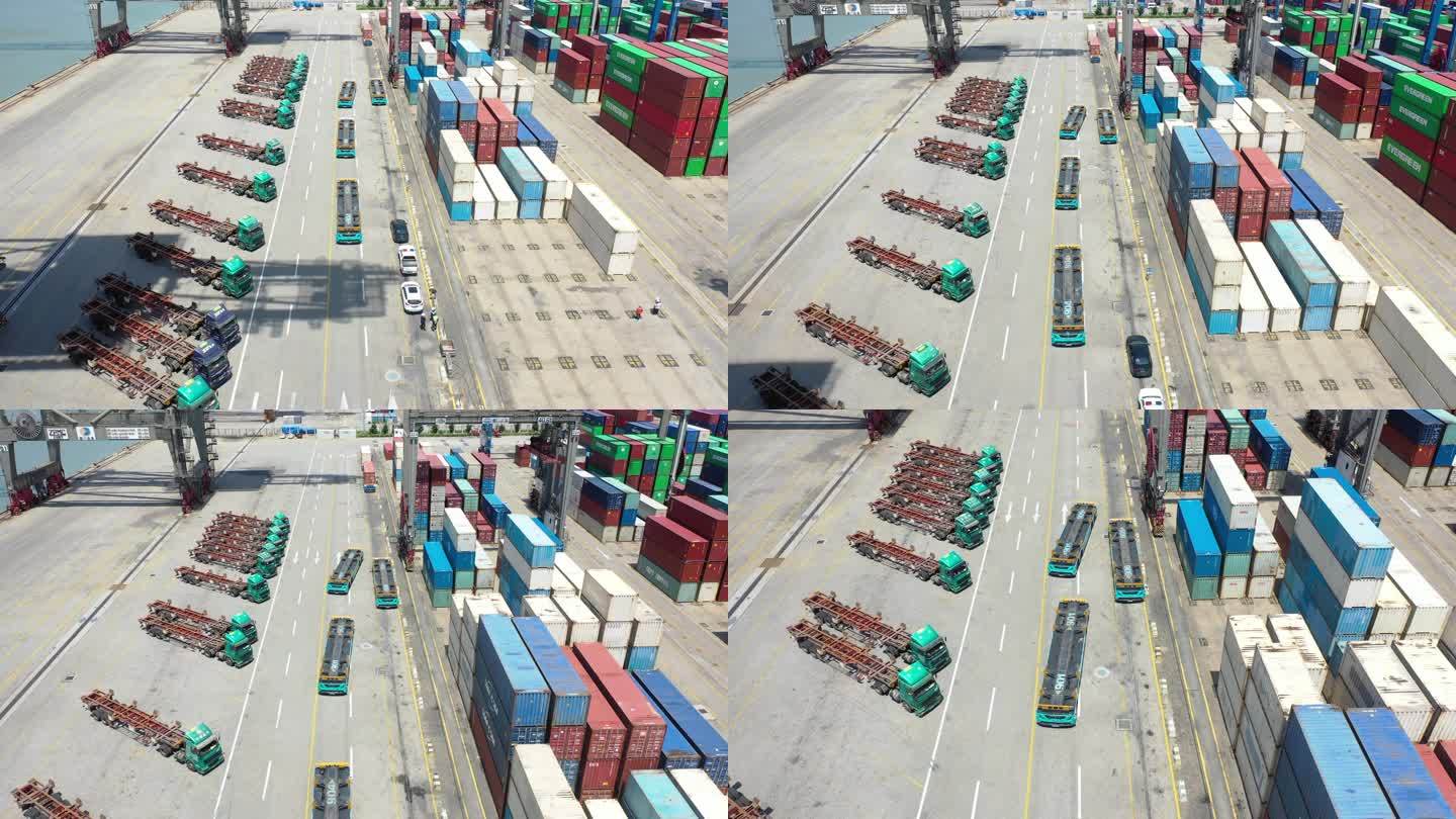 厦门自动化码头港口码头海运集装箱货轮航拍