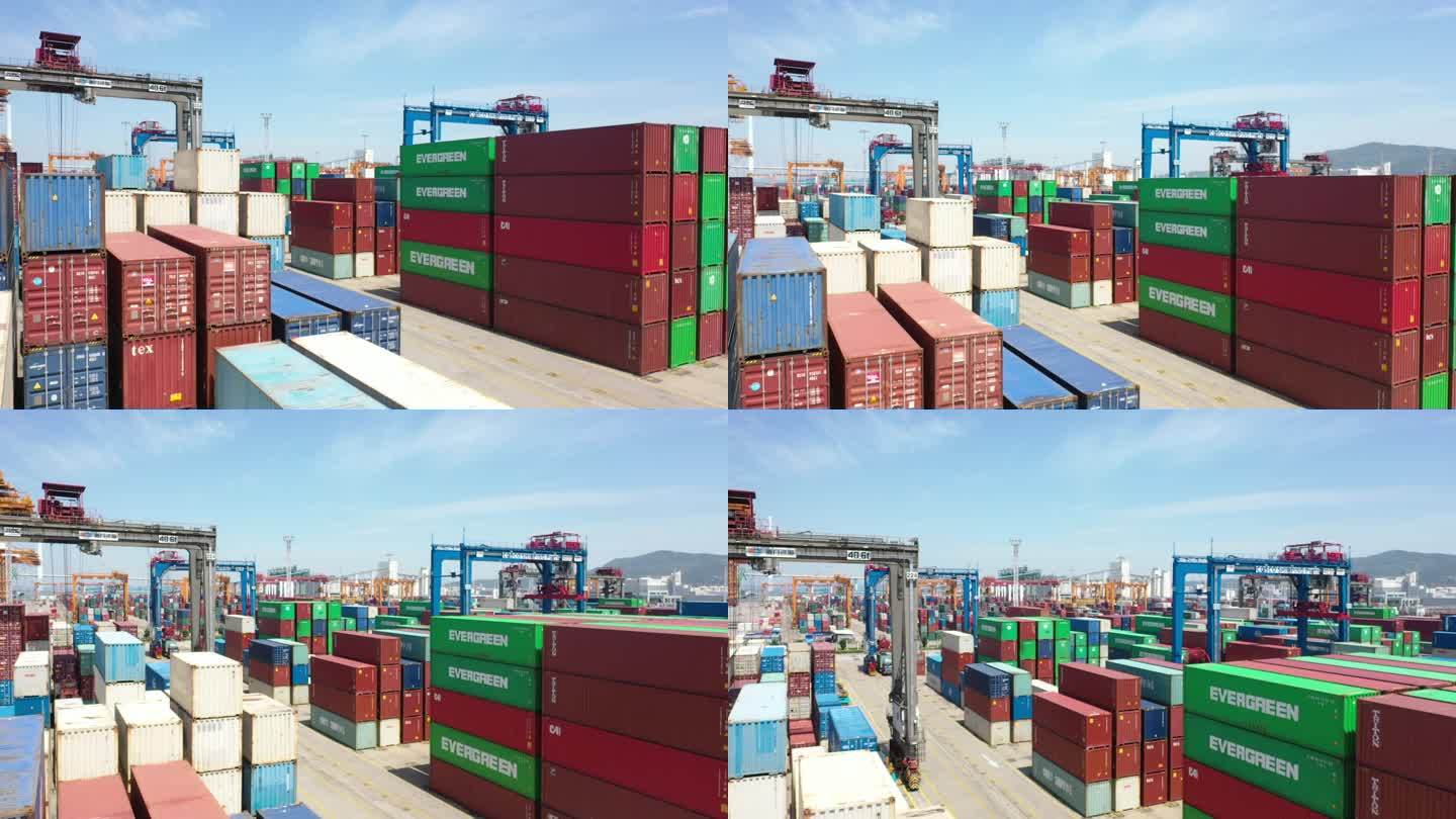 厦门自动化码头港口码头海运集装箱货轮航拍