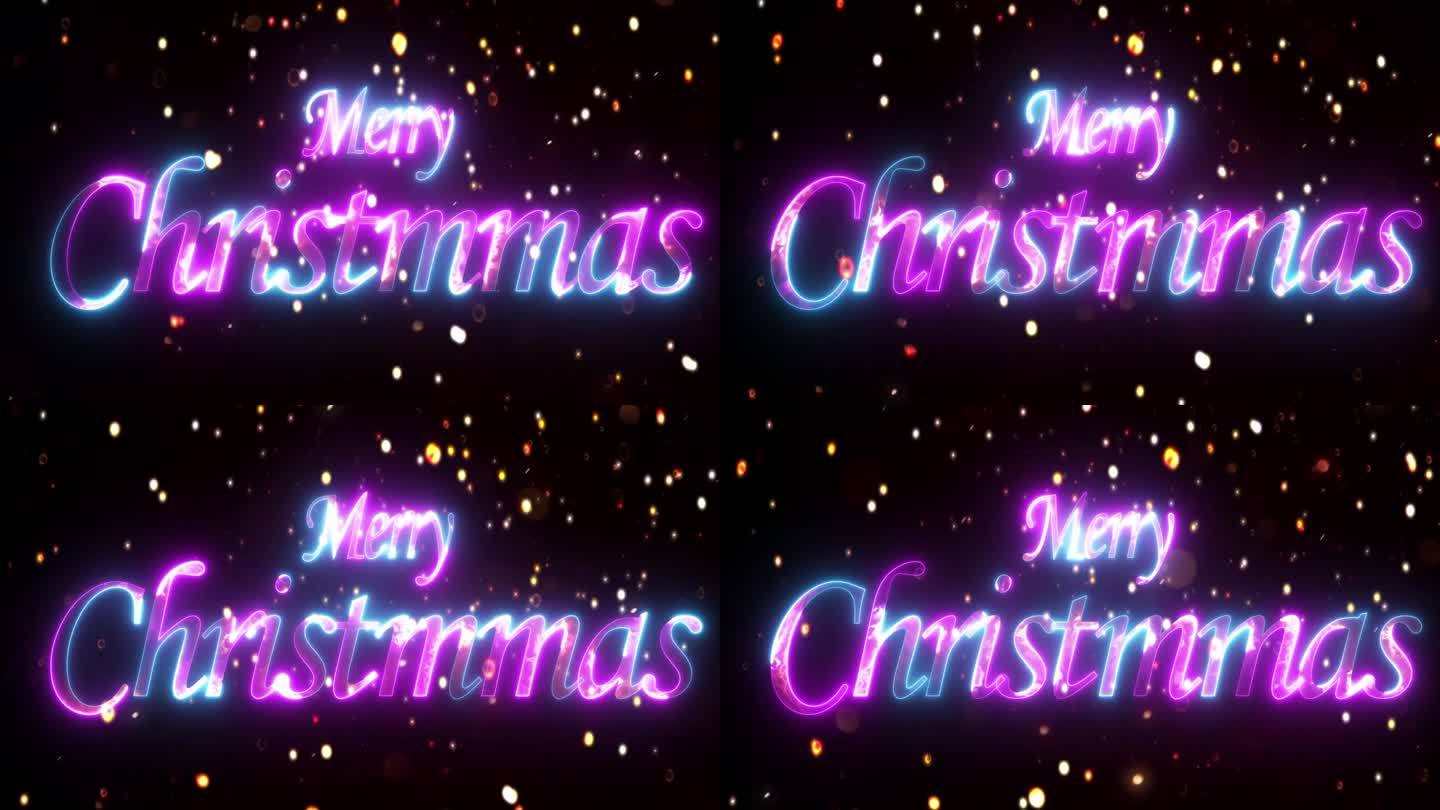 发光的霓虹斜体文字图标圣诞快乐与金色发光粒子动画视频
