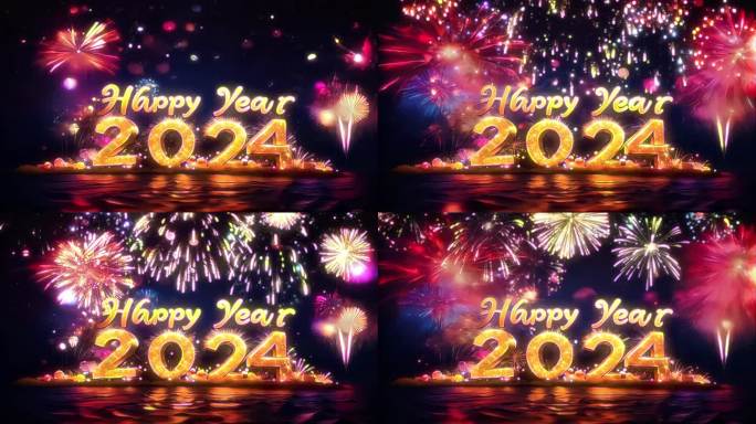 4K大屏2024新年过年庆祝喜庆烟花动画