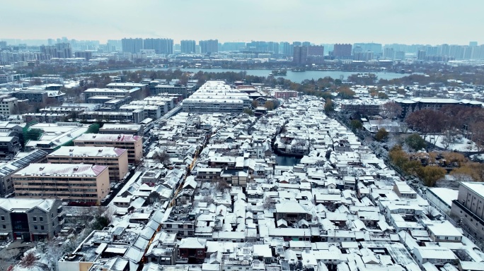 济南百花洲大明湖雪景航拍