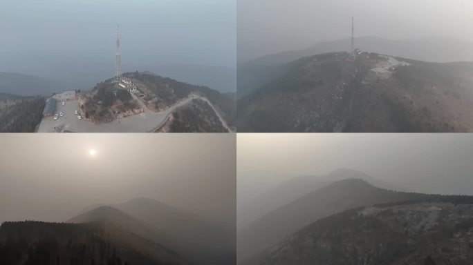 航拍云雾中的徐州大洞山观景台