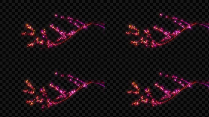 紫红色发光枝条鲜花生长开花-带透明通道