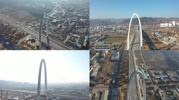 韩城市特大桥梁地标建筑象山桥吊桥航拍