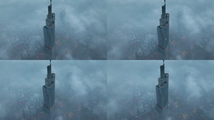 南京紫峰大厦云雾俯瞰航拍