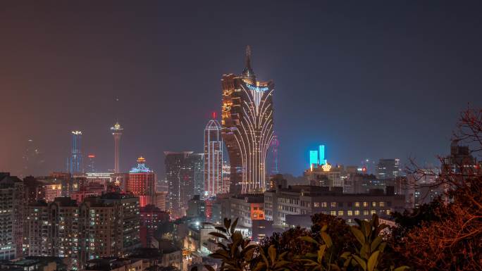 澳门地标建筑夜景延时