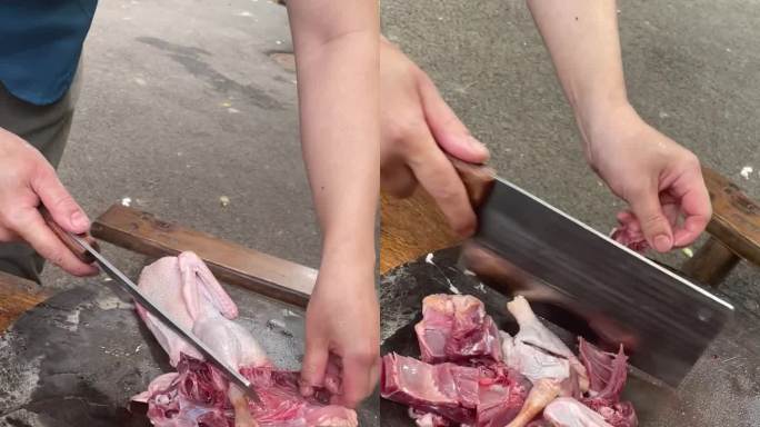 厨师剁鸭切鸭 鸭肉处理改刀