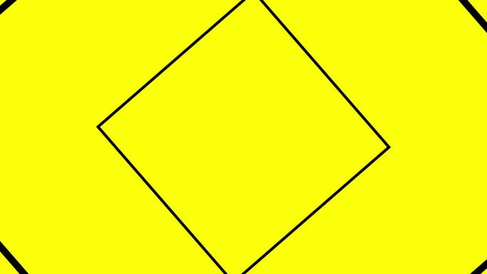 明亮的黄色背景与大胆的黑边钻石形状在中心动画极简主义设计。