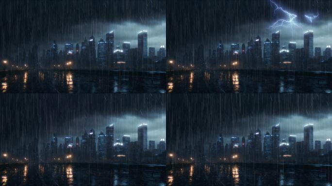 4K卡通动漫赛博朋克未来城市雨景下雨背景