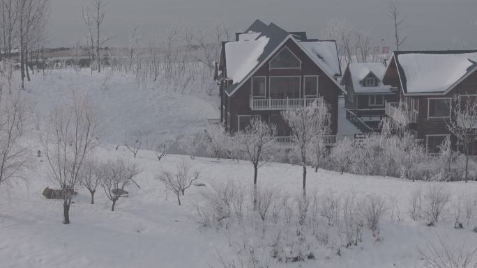 航拍威海双岛湾渔耕文化公园冬季雪凇景观