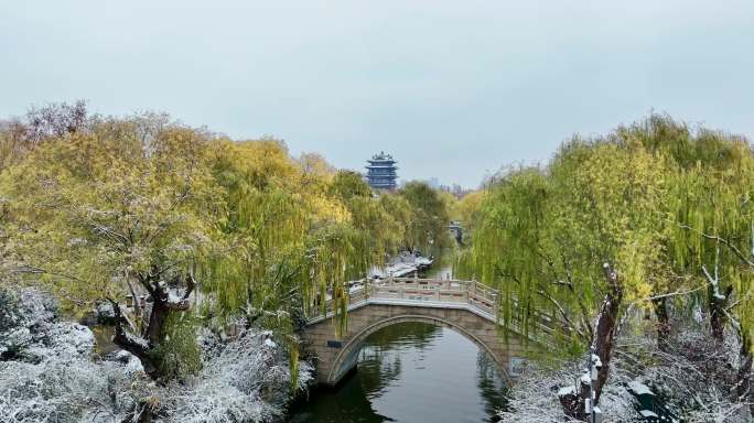 济南大明湖公园雪景航拍        荐