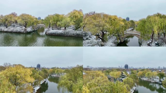 济南大明湖公园雪景航拍        荐