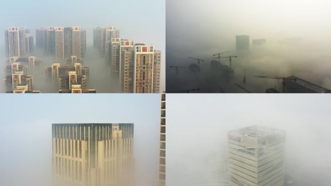 晨雾中的北城高耸入云的高层小区拍摄于合肥