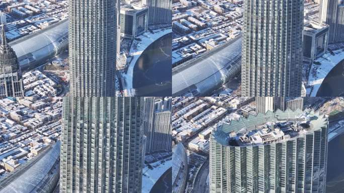 4K原素材-天津雪景，天津环球金融中心