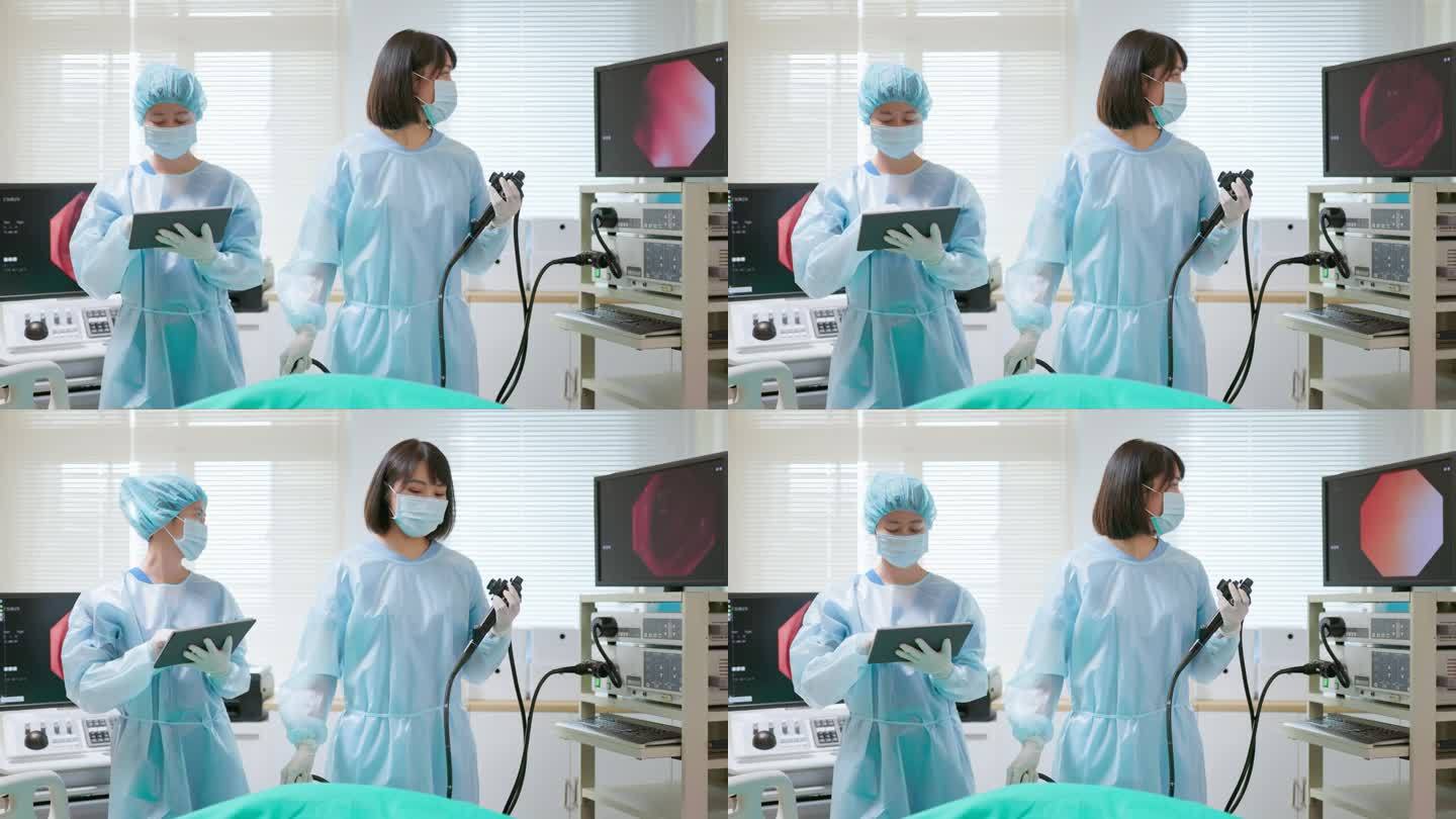 亚洲医生结肠镜检查病人