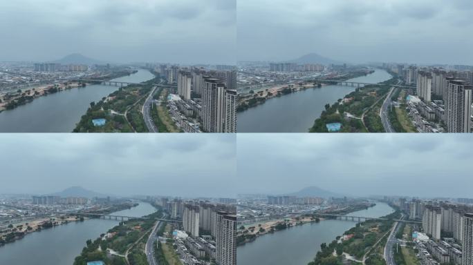 阴天漳州市区航拍龙文区大景下雨天漳州风景