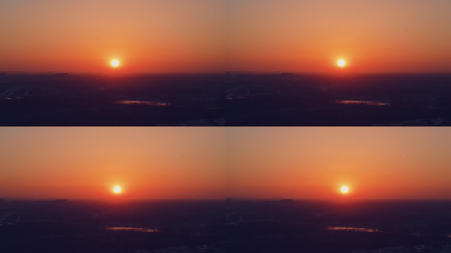 无人机 4K航拍 落日 红色太阳黄昏太阳