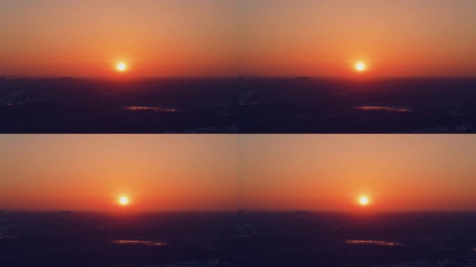 无人机 4K航拍 落日 红色太阳黄昏太阳