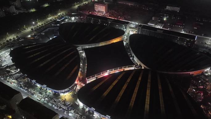 浙江松门水产品批发市场夜景航拍