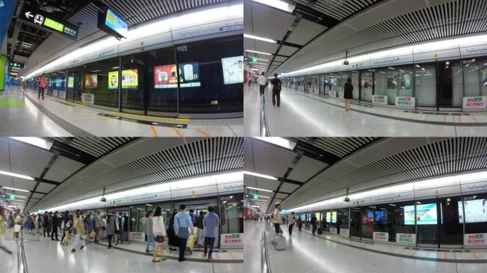 延时拍摄香港地铁上下车人流
