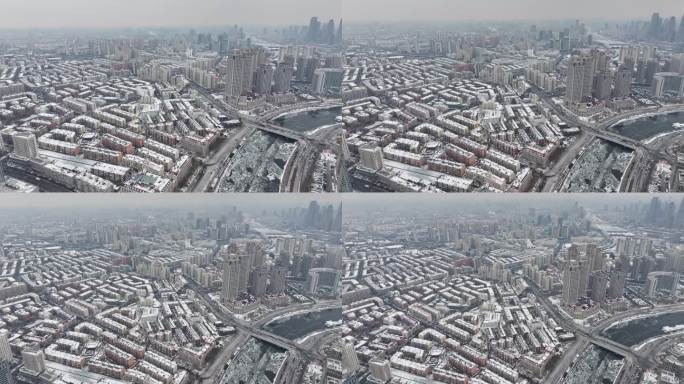 4K原素材-天津雪景，天津河北区全景