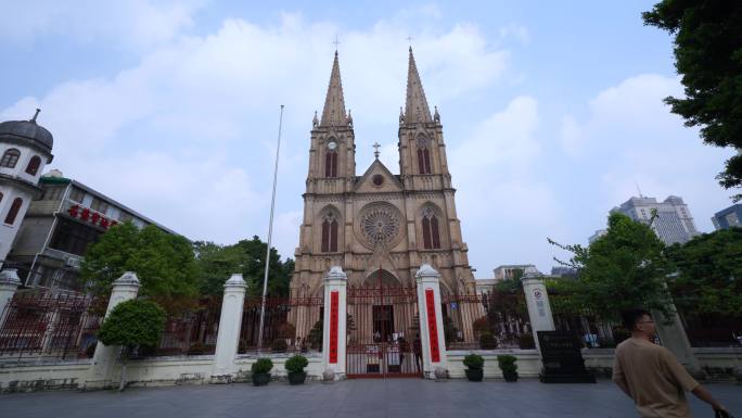 广州圣心大教堂延时建筑风光