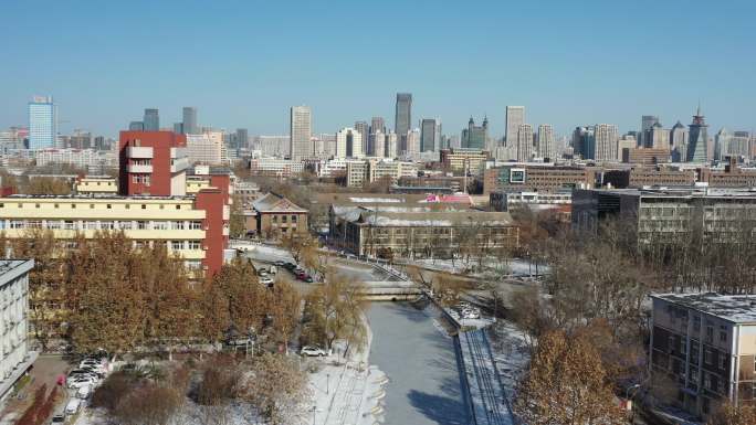 4K原素材-航拍南开大学八里台校区雪景