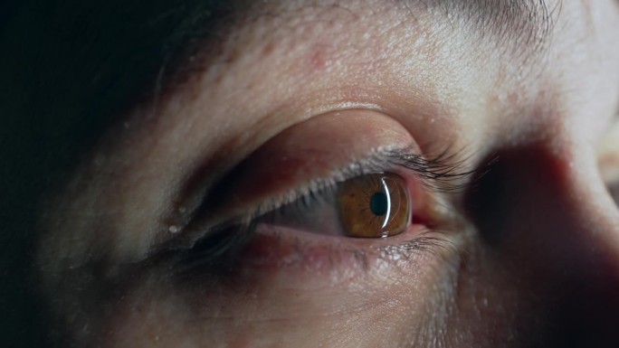 在广角，视网膜凝视相机拍摄的人眼球的极端微距特写
