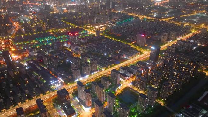 城市市区夜晚夜景车流城市风景航拍延时素材