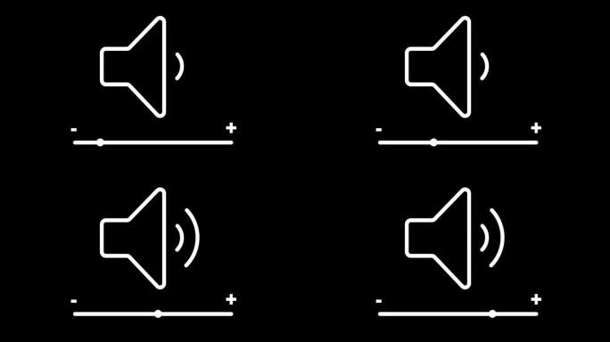 平面轮廓的扩音器图标或符号动画。警报或公告图标的循环动画。喇叭图标。扬声器运动设计黑色背景。