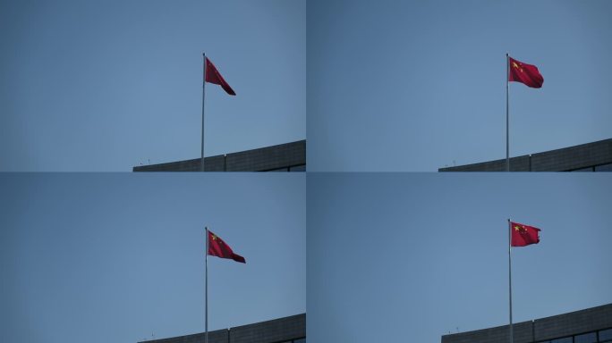 红旗、天空、旗杆、建筑、空镜