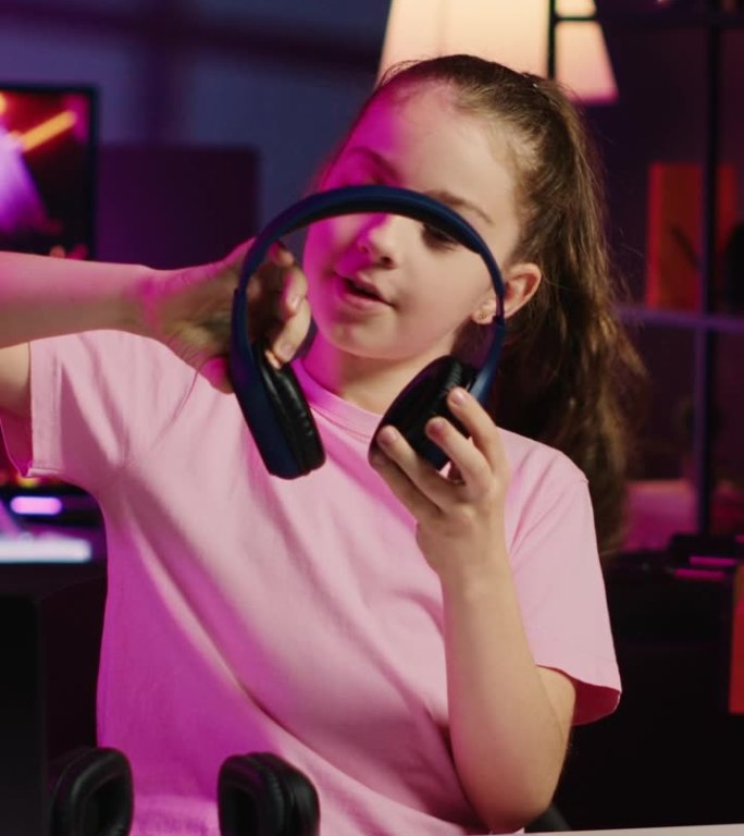垂直视频幼儿艺人展示品牌赞助视频中的耳机
