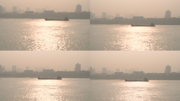 早晨太阳升起长江上的船只