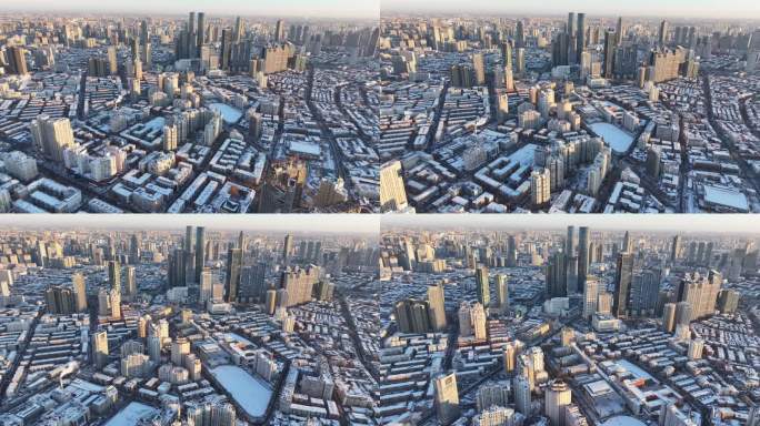 4K原素材-天津雪景，天津中心