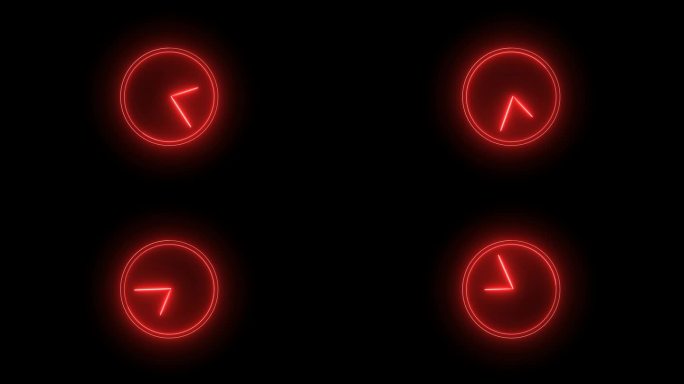 红色明亮的时钟与发光的霓虹灯。挂钟计时器。12小时过得飞快，霓虹灯模拟时钟。